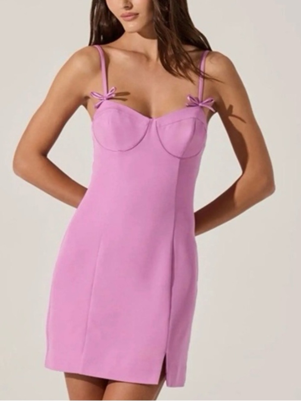 Astr The Label Pink Babydoll Mini Dress with Bow Straps and Bustier Top
